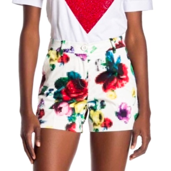 LOVE MOSCHINO Woman’s Shorts Pixelated Floral Pattern Size US 6 Made in Italy